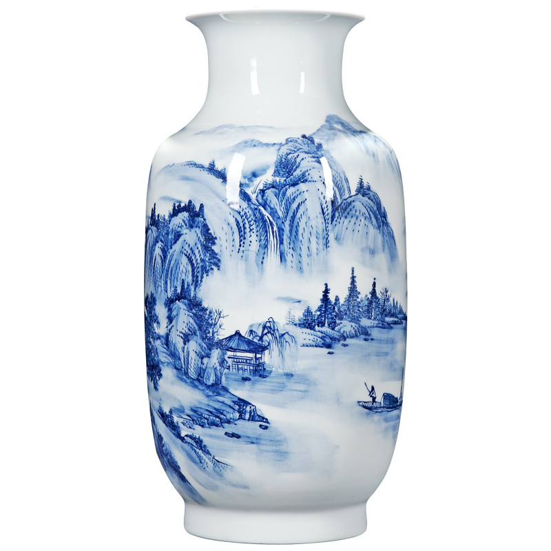 Intangible craftsmen shot loose guo - hua liu qin blue - and - white hand - made works landscape jingdezhen ceramic vases, furnishing articles