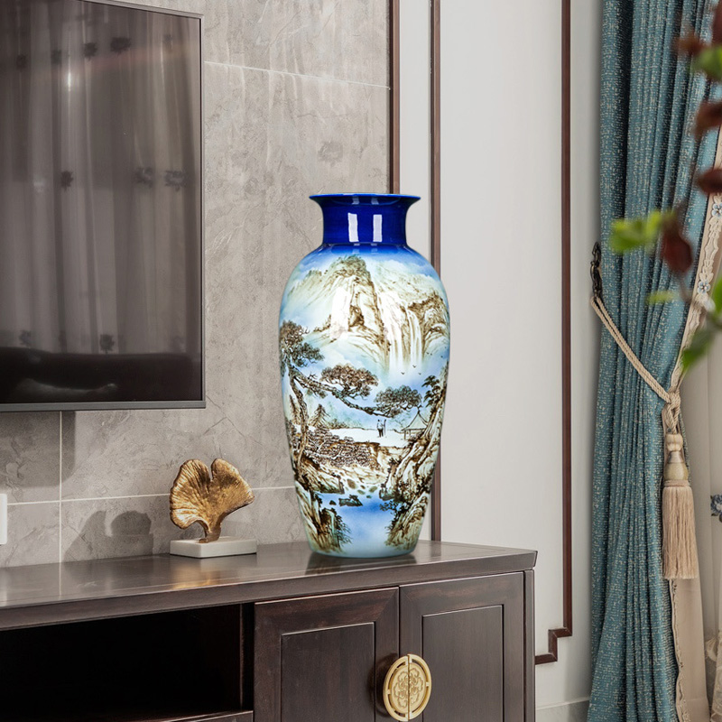 Bedroom vases, flower arrangement of jingdezhen ceramic furnishing articles furnishing articles light blue and white porcelain bottle of Chinese style living room key-2 luxury desks