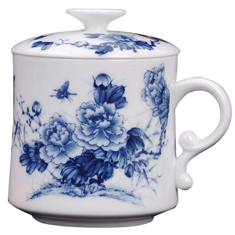 DH filter cups ceramic tea cup with cover man cup of jingdezhen blue and white porcelain ceramic cup tea cups