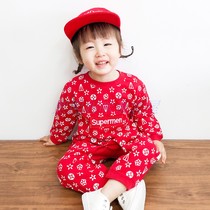 Newborn baby clothes Spring and Autumn Winter thickened ha clothes baby autumn warm baby jumpsuit Net red suit