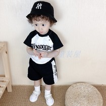 Newborns summer dress tide baby clothes 0-1 year old boy summer suit baseball suit baby full moon suit