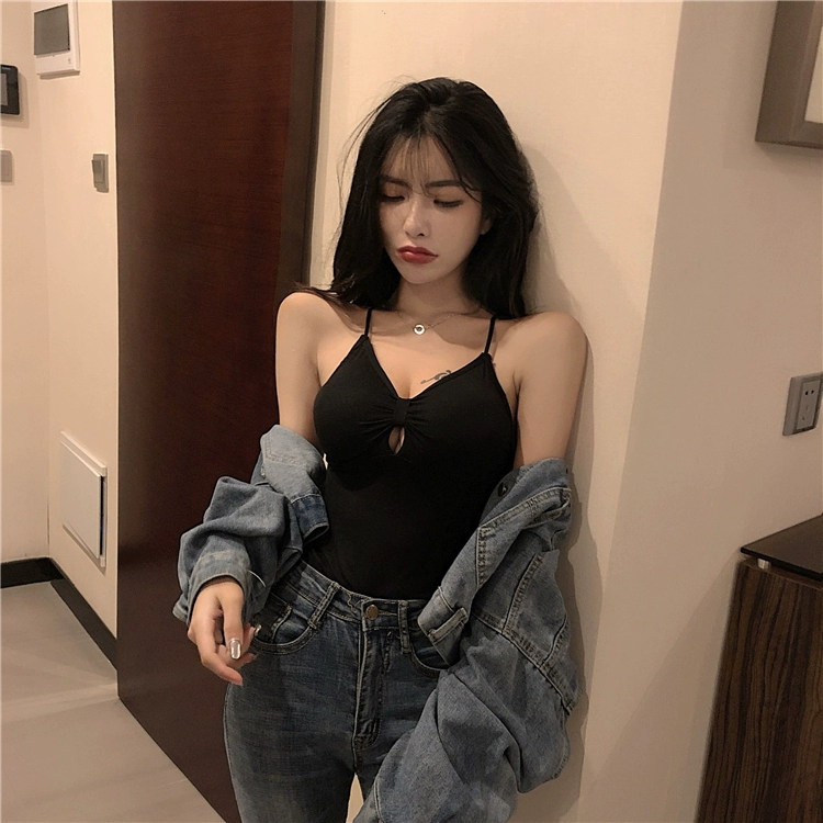 Sexy rỗng lưng đẹp mỏng-phù hợp dây treo áo vest nữ mùa hè váy lưới màu đỏ mới rắn màu đáy áo sơ mi có đệm ngực - Áo ba lỗ