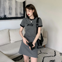 Short sleeve T-shirt dress for women Summer 2022 new body slim fit slim hip short dress Spring and autumn inner lap dresses windy