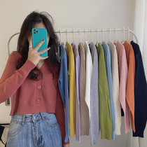 Red knit sweater jacket thin-style cardiovert 2022 new spring autumn spicy girl with short blouses woman slim 100 hitch