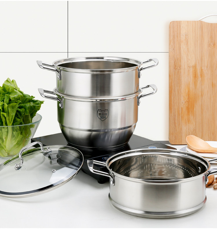 蒸锅304不锈钢三层双层单层加厚复底高汤锅 不锈钢蒸笼电磁炉通用_7折