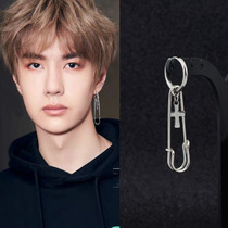 2019 new big pin cross earrings Wang Yibo with the same punk tide net red no ear pierced ear clip earrings