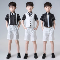 Childrens hostess catwalk costumes dress boys short-sleeved suit western style bib pants summer flower girl suit