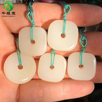 Hetian Jade safe buckle lotus root powder safe buckle natural Xinjiang Hetian Jade Tianfang place safe and sound