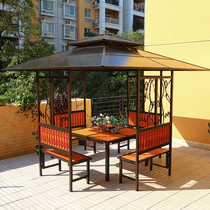 Outdoor rainshaft shade iron corner wooden table and chair garden garden garden four corners of leisure tent pavilion