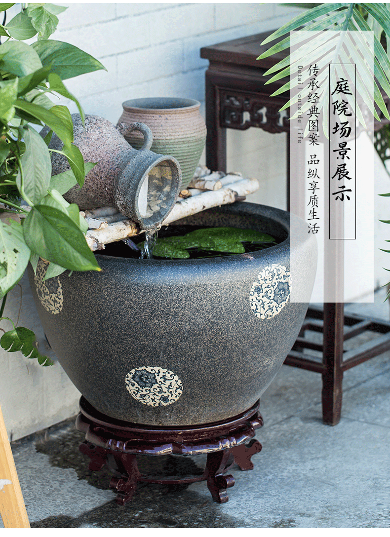 方形陶瓷大缸水循环增氧鱼缸客厅阳台流水养鱼盆庭院仿石大水缸