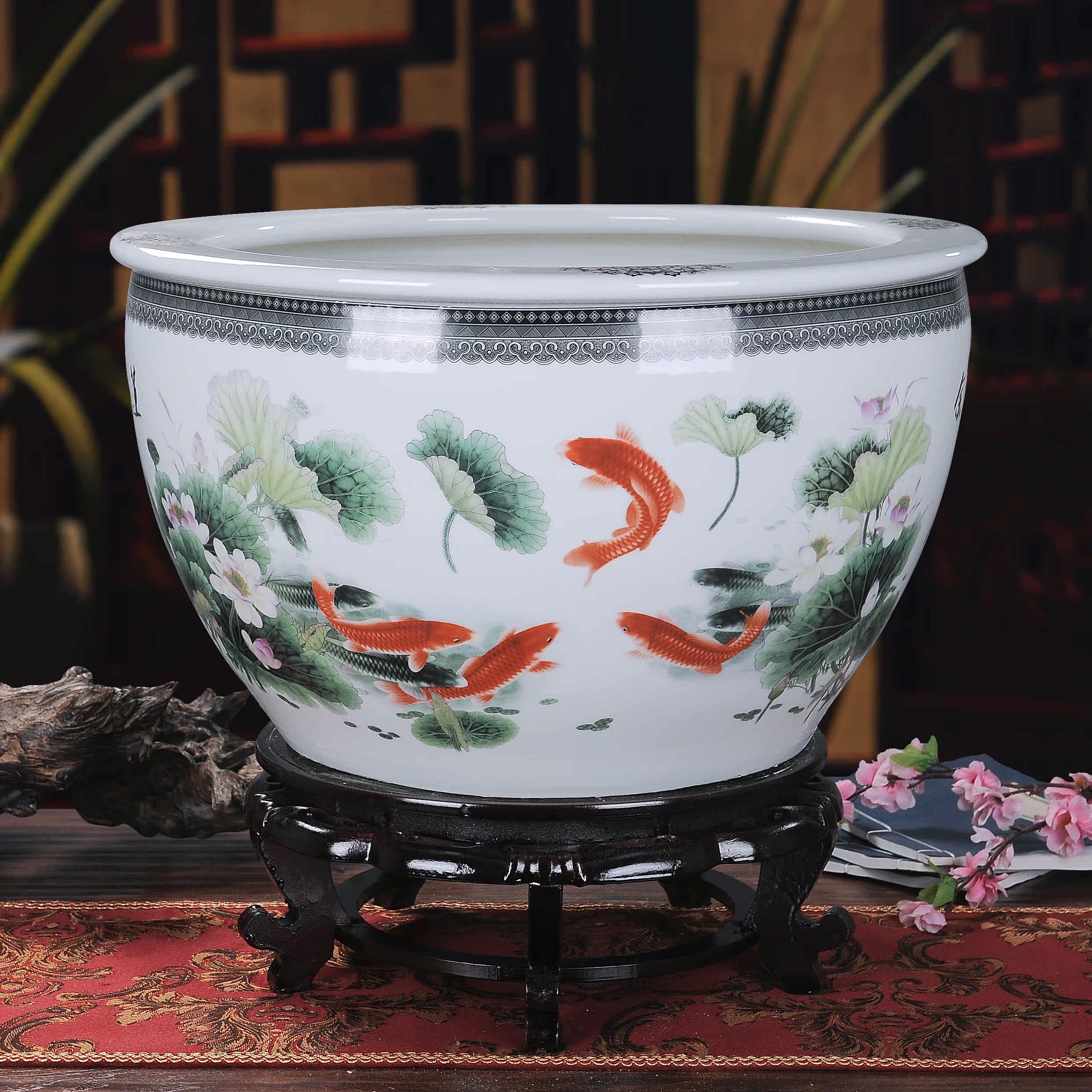 景德镇陶瓷器养金鱼缸创意特大小号乌龟缸水族箱荷莲花盆荷笔洗