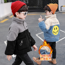 Boy plus velvet coat autumn winter clothing 2021 new foreign style childrens clothing thick cotton clothes baby lamb hair coat tide