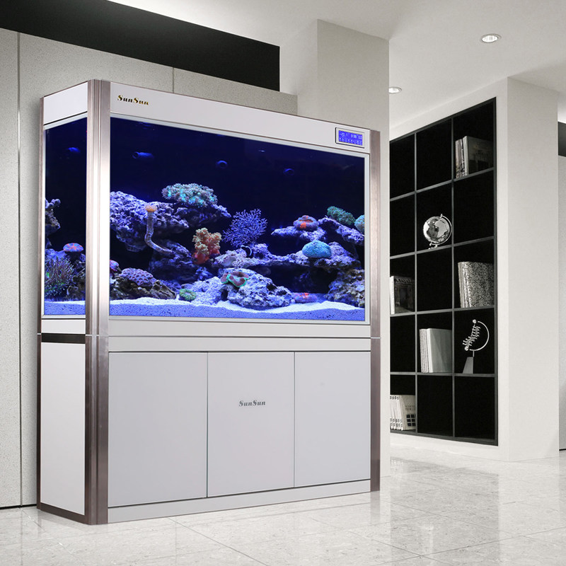 【森森hbb新款现代风格超白玻璃龙鱼缸水族箱底虑led灯 ph显示------>
