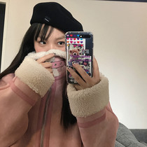 Wang Maidens shop fur integrated 2021 new pink autumn and winter lamb wool jacket locomotive suit