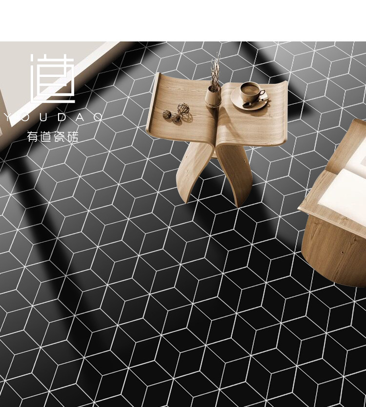 北欧厨房卫生间六角砖阳台墙砖地砖黑白简约线条瓷砖六边形花砖