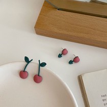 Simple fruit cute pink earrings retro Premium Cherry tulip flower girl earrings earrings