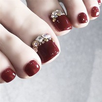 Summer toenail patch manicure 2021 New 24 pieces wine red 3D rhinestone nail pieces finished fake nail patch