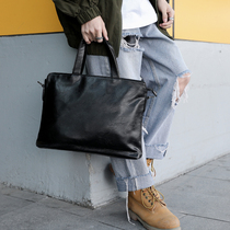 Hong Kong mens new minimalist fashion mens bag Han version Business handbag Single shoulder oblique satchel briefcase wave
