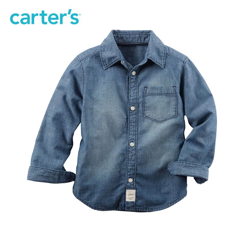 Carter's1件式牛仔蓝长袖衬衫全棉男宝幼儿童装中童243G673产品展示图3