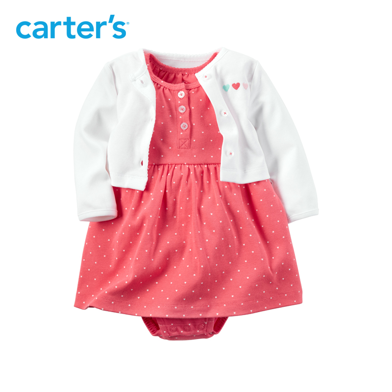 Carter's2件套装爱心短袖连衣裙连裆裙开衫全棉女婴儿童装产品展示图1