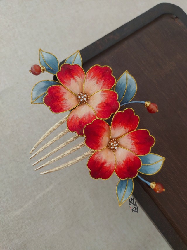 送耳环掐丝绒花非遗绒花汉服古风发饰新娘旗袍秀禾【工期30天】