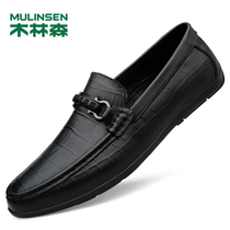 Mullinson official flagship store Mens Bean shoes leather soft bottom soft leather a pedal summer breathable casual leather shoes