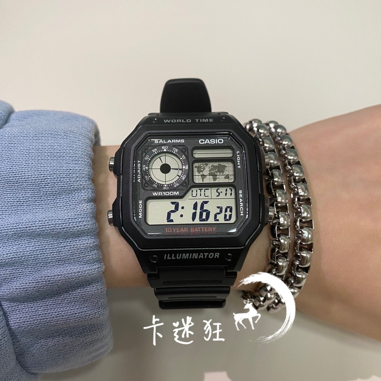 卡西欧 casio十年电力男士手表胡一天同款运动复古ae-1200whd-1a