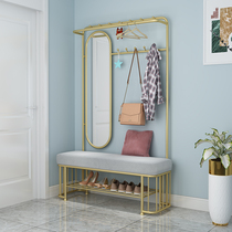 Door entrance shoe stool Entrance shoe cabinet multi-function combination coat rack shoe stool integrated light luxury household mirror