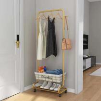 Multifunctional bedroom storage coat rack Hanger Simple floor-to-ceiling removable metal rack Clothes rack wheels