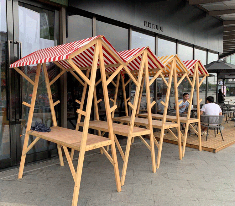 木质摆摊架棚架集市游乐园小吃车大排档钵仔糕可移动展示架车摆