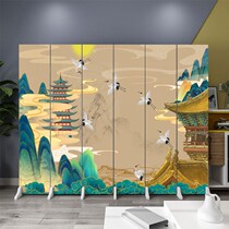 New Chinese Fairy Crane Background Partition Wall Folding Mobile Living Room Bedroom Shelter Home Double-sided Oil Canvas Screen
