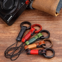 Suitable for Sony black card RX100M4 M5 M6 G7X2 GR2 GR3 cowhide red solid wood ring phone lanyard