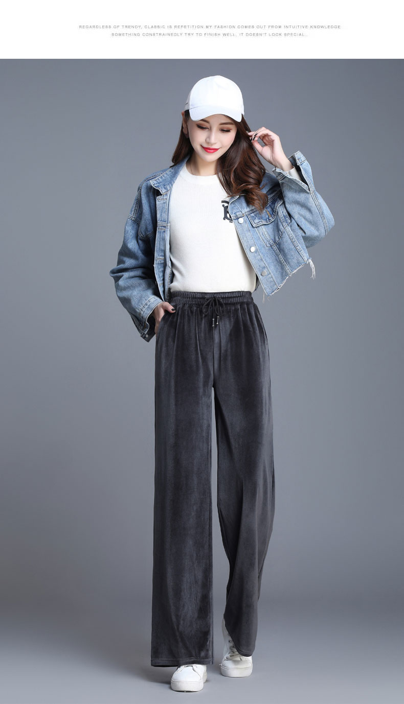 金丝绒阔腿裤女秋冬2020年新款高腰垂感丝绒裤子宽松休闲直筒女裤