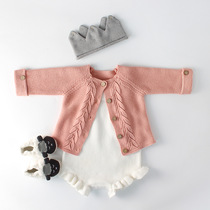 Spring and Autumn clothing Newborn baby knitted cardigan jacket Toddler female baby harem suit wool one-piece 0-1-2 years old