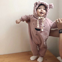 Korean spring and autumn one-piece baby thin velvet outer wear romper winter clothes baby super cute fashion cotton climbing clothes tide