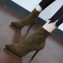 High-heeled thin boots short boots womens 2020 new Korean version sexy wild Autumn and winter fine heel net red explosion style Martin boots