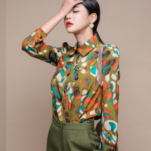 Printed silk Vintage Long Sleeve Shirt