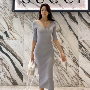 Fall 2020 new T-shirt V-neck slim dress