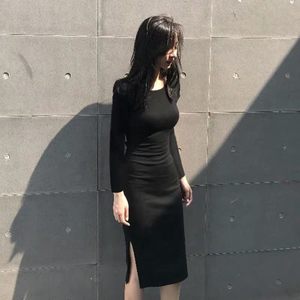 Fall 2020 new sexy cross open back mid length slim fit dress