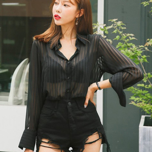 Fashion sexy perspective chiffon shirt