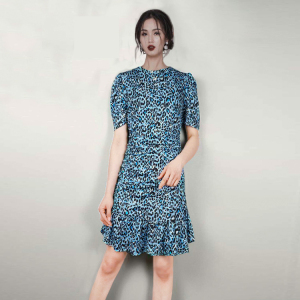 2020 new haunchy fishtail Blue Leopard Dress