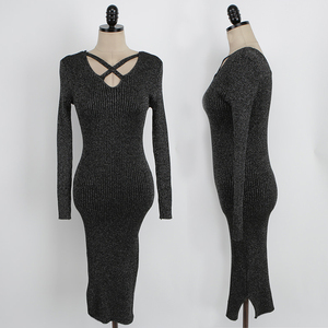 Knitted sexy V-neck dress