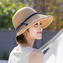 Japan ZD Hepburn style straw hat womens spring and summer wild beach shade sunscreen hat foldable fisherman hat