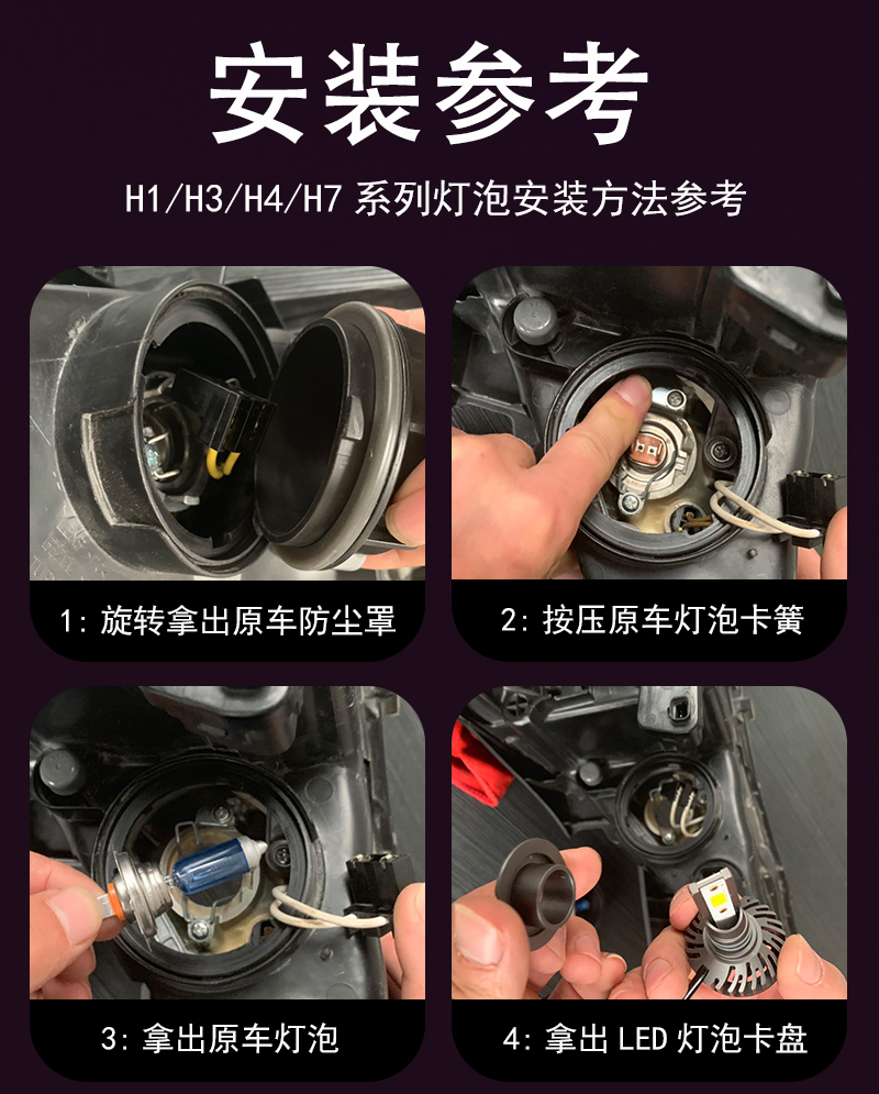 一体led大灯强光远近光汽车h1h4h7灯泡超亮激光单支装聚光近光灯