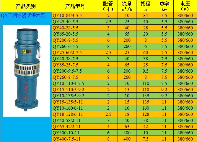 上海人民牌潜水泵规格图片