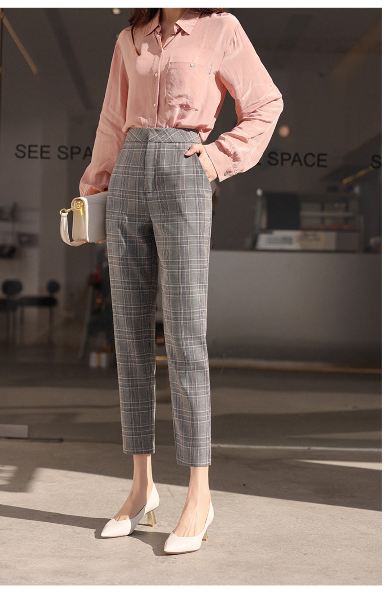 检测报告 三标格子裤子女小西裤九分烟管裤英伦格纹休闲西装裤 - 17网