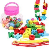 String beaded toys Infant puzzle building blocks 1-2-3 years old children wooden boy girl wear beads early education threading