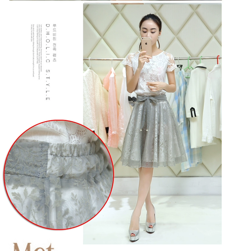 Phụ nữ mùa hè mới 2021 váy hai mảnh thời trang ren mỏng tay ngắn váy lưới xu hướng váy - váy đầm