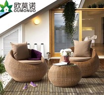 Outdoor Rattan Sofa Combined Balcony Patio Courtyard Rattan Chair Three Sets Table And Chairs Hotel Garden Casual Round Rattan Furniture