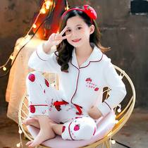 Childrens pajamas girls spring and autumn cotton long sleeves children little girls cute super cute home clothes summer